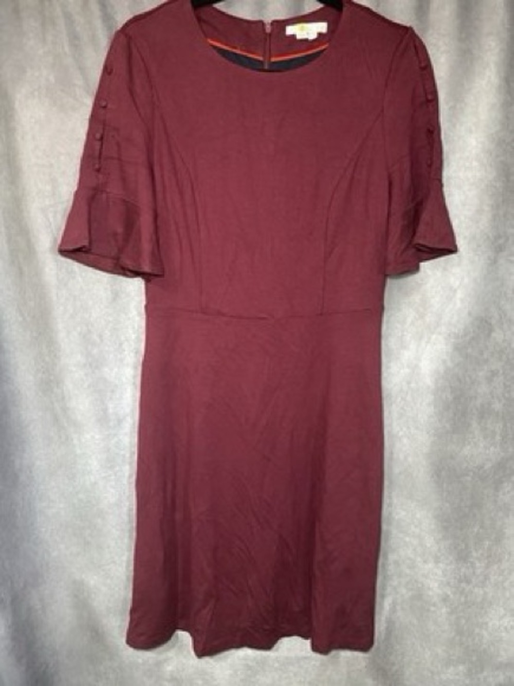 Boden Alexis Jersey Dress Size 10 Red Wine Womens Button Flare Sleeve